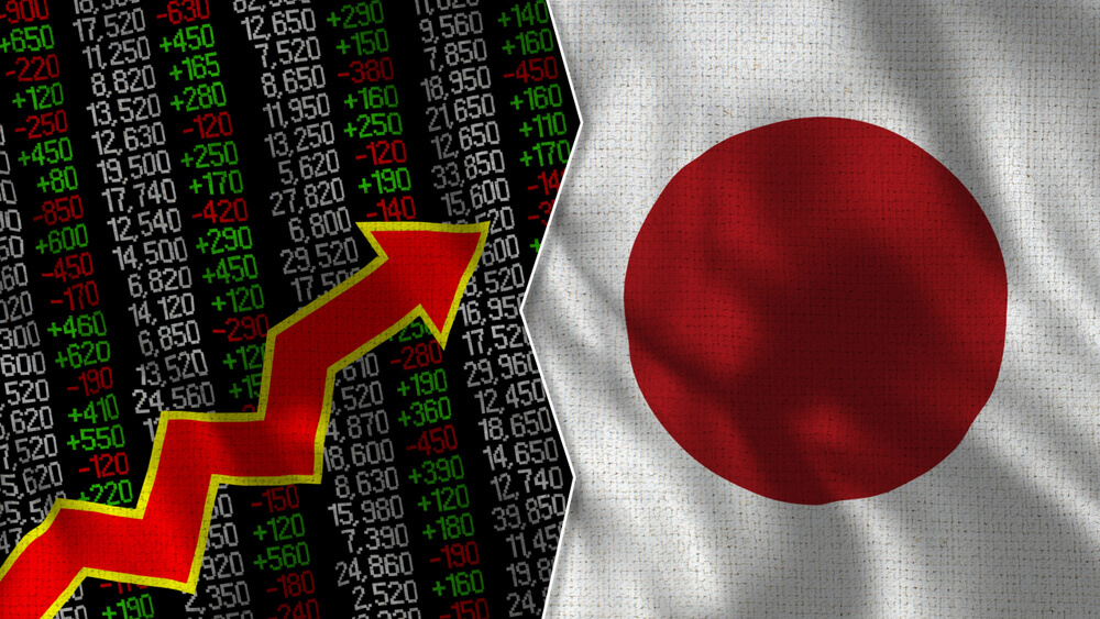 Japan flag and Finance, Stock Exchange , Stock Market Chart - 3D Illustration fabric texture